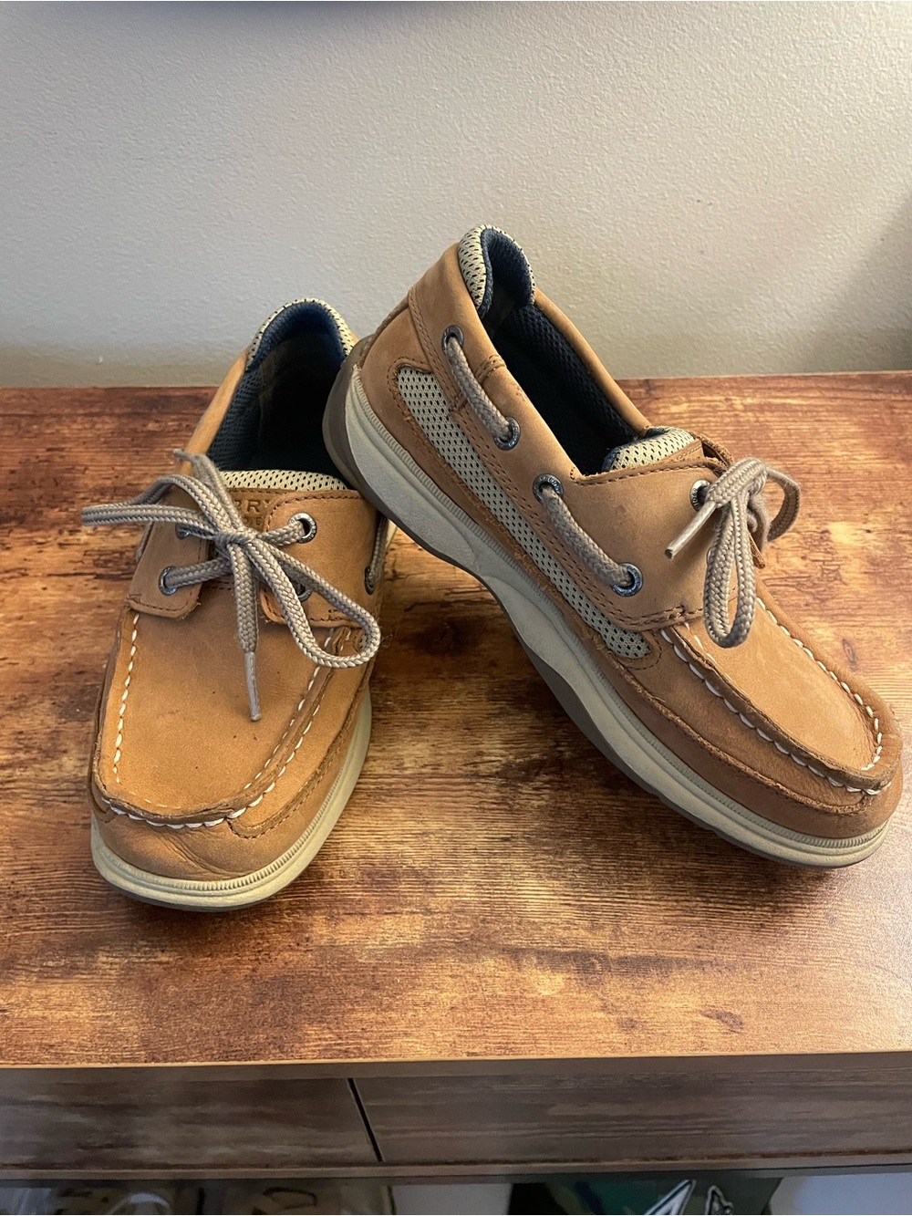 Sperry Lanyard Boys Tan Leather Boat Shoes